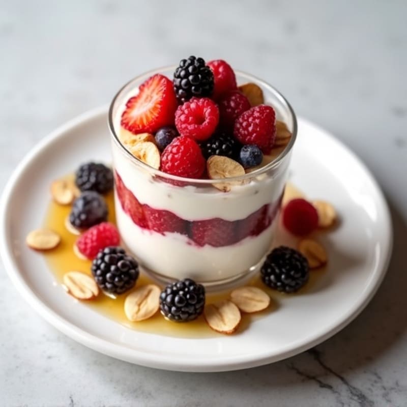 Greek Yogurt Protein Parfait with Mixed Berries and Almonds