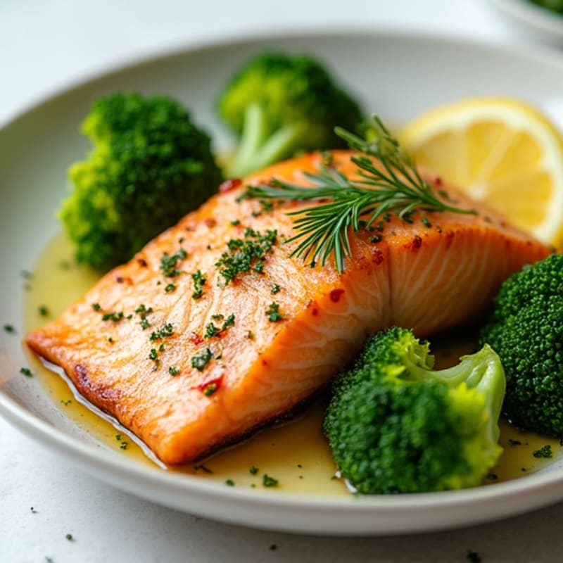 Lemon Herb Baked Salmon with Steamed Broccoli