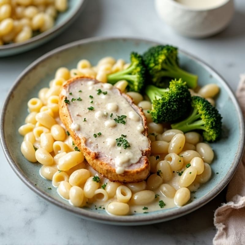 Healthy Creamy Chicken Alfredo with Roasted Broccoli