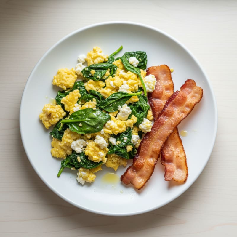 Cottage Cheese Scramble with Spinach and Turkey Bacon