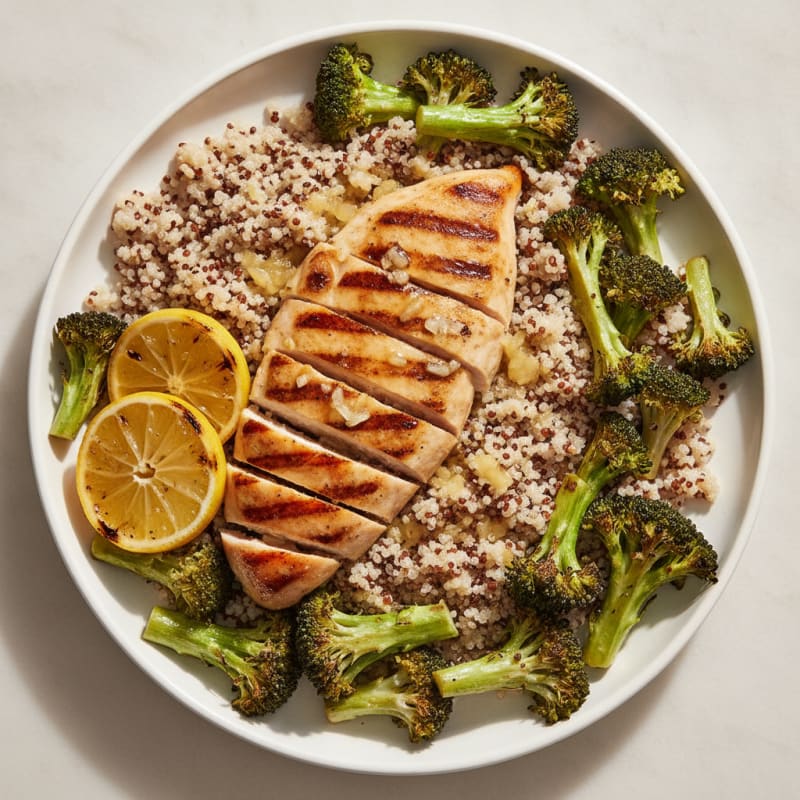 Grilled Chicken Breast with Quinoa and Roasted Broccoli