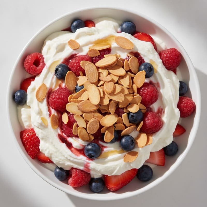 Greek Yogurt Protein Parfait with Mixed Berries and Almonds
