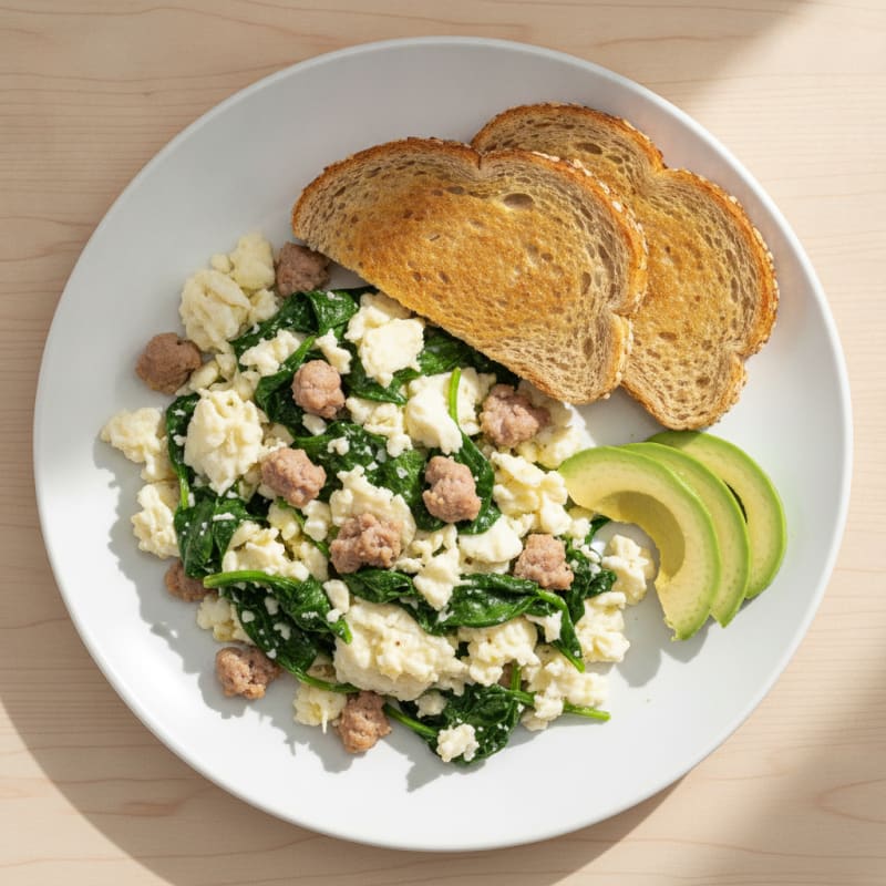 Egg White and Turkey Sausage Scramble with Spinach