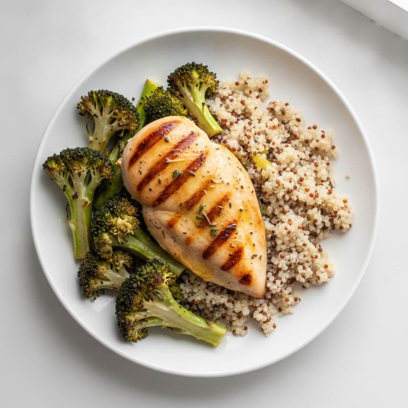 Grilled Chicken Breast with Quinoa and Roasted Broccoli