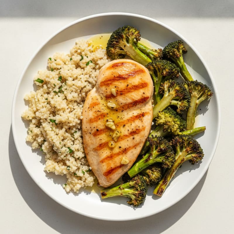 Grilled Chicken Breast with Quinoa and Roasted Broccoli