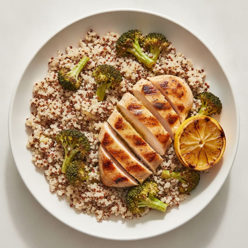 Grilled Chicken Breast with Quinoa and Roasted Broccoli