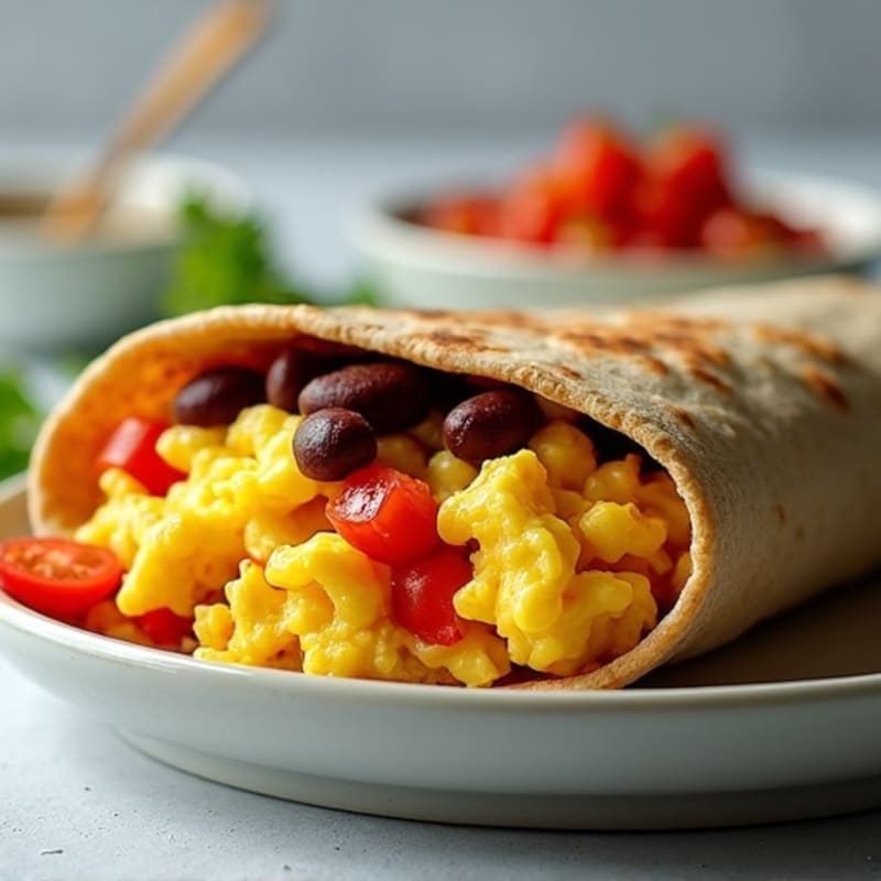 Hearty Scrambled Egg and Black Bean Whole Wheat Burrito