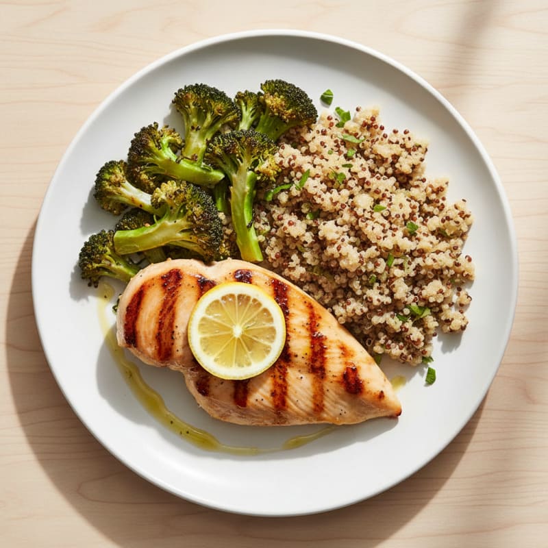 Grilled Chicken Breast with Roasted Broccoli and Quinoa