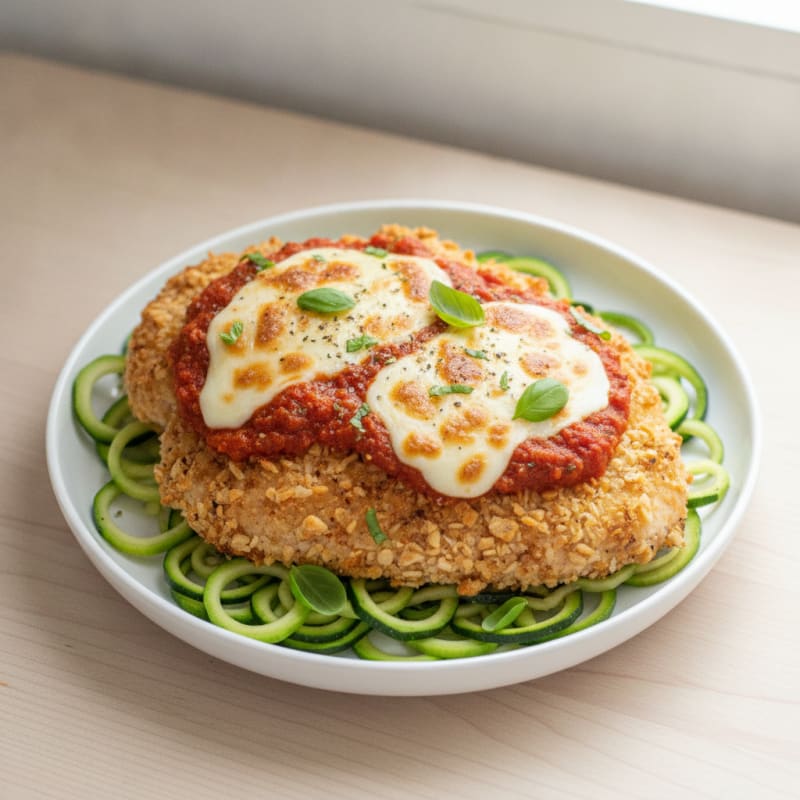 Crispy Chicken Parmesan with Zucchini Noodles