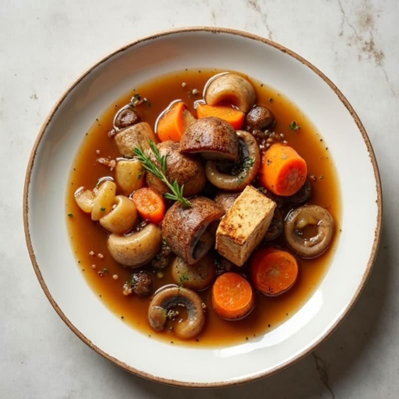 Hearty Vegan Braised Mushrooms with Root Vegetables