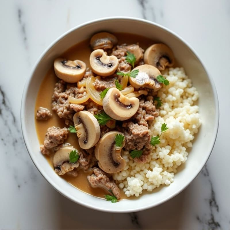 Creamy Mushroom Beef Stroganoff with Cauliflower Rice