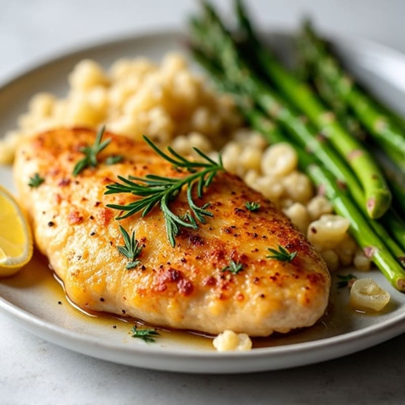 Crispy Lemon-Herb Baked Chicken with Roasted Asparagus and Quinoa