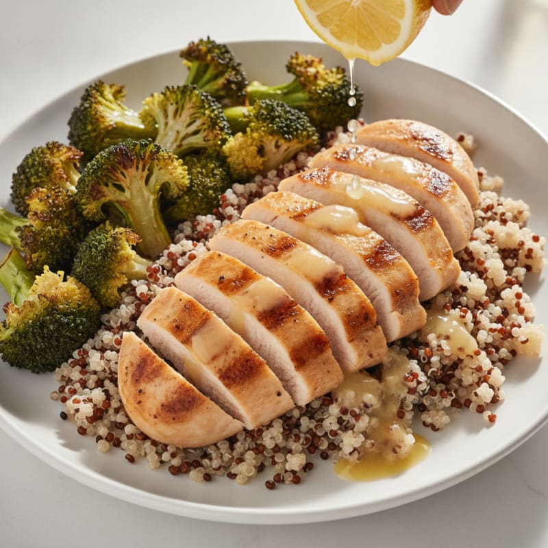 Grilled Chicken Breast with Quinoa and Roasted Broccoli