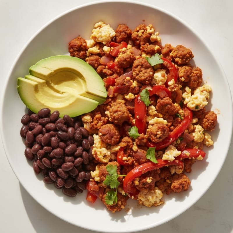 Egg White Scramble with Sautéed Peppers and Lean Turkey Chorizo