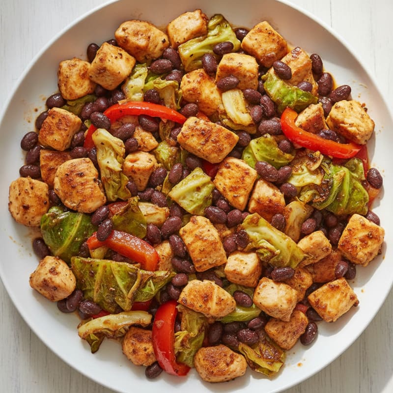 Chicken and Black Bean Skillet with Roasted Cabbage