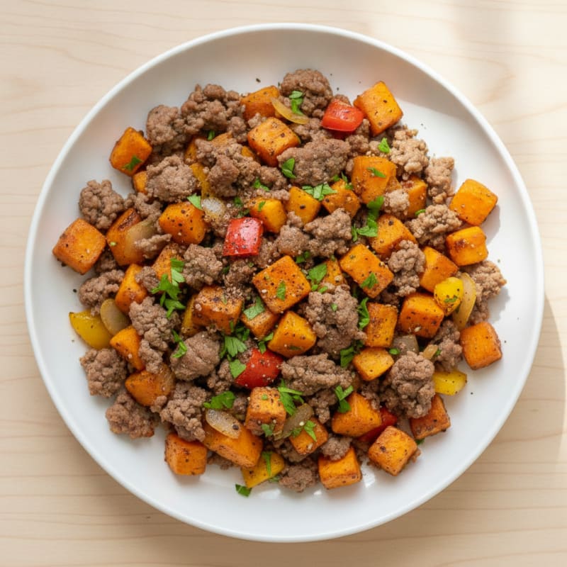 Ground Beef and Sweet Potato Hash