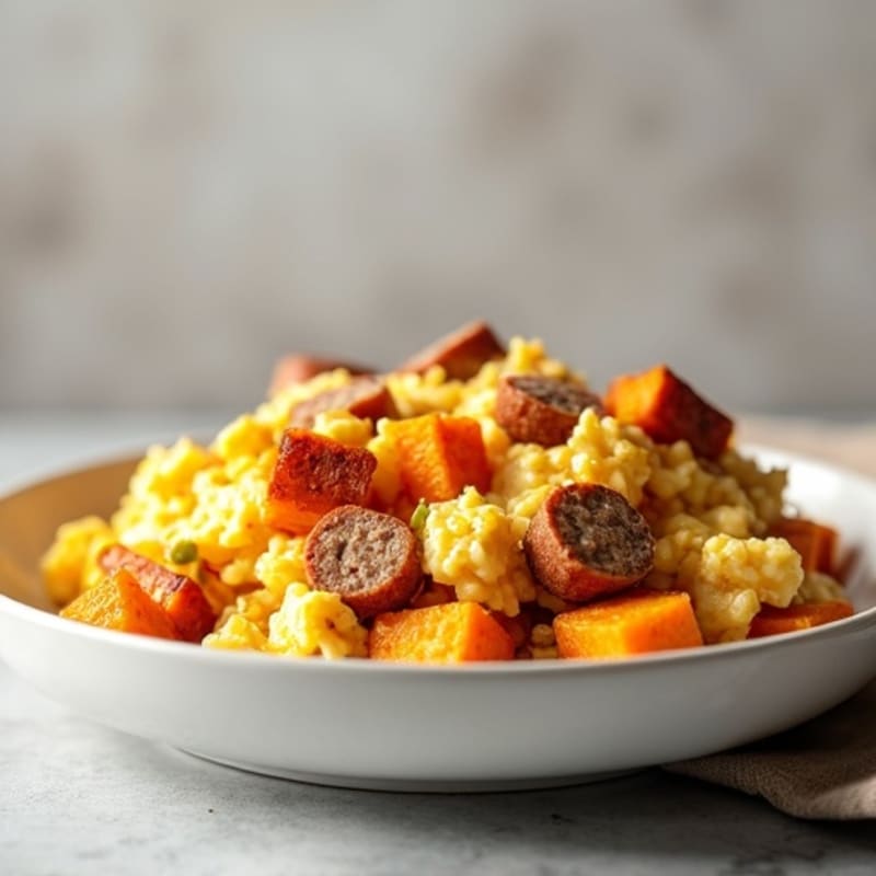 Egg White Scramble with Chicken Sausage and Roasted Sweet Potato