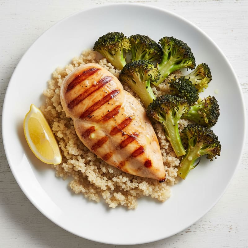 Grilled Chicken Breast with Quinoa and Roasted Broccoli