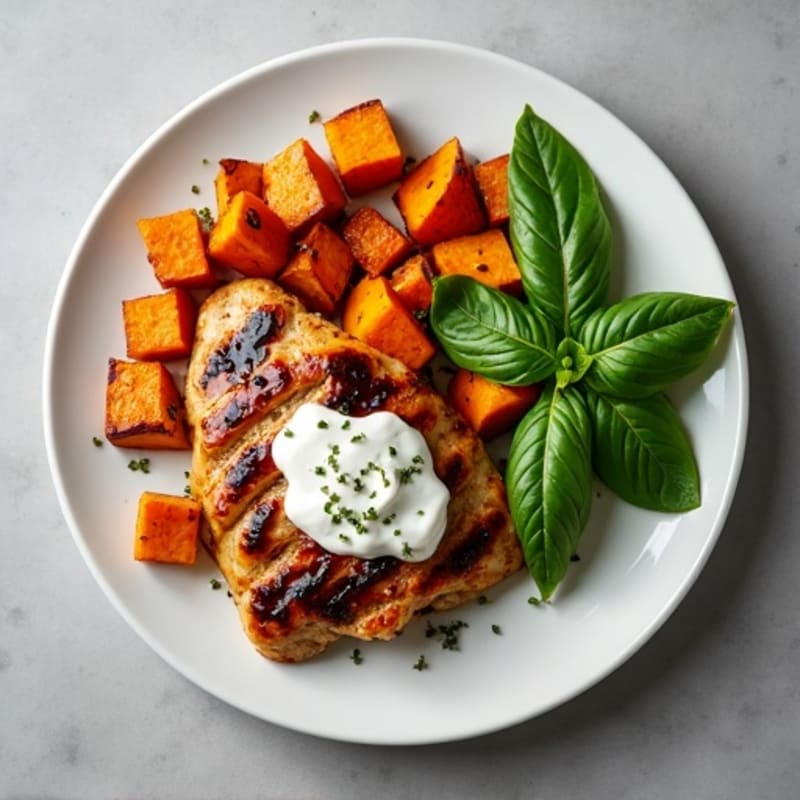 Creamy Balsamic Glazed Chicken with Roasted Sweet Potatoes