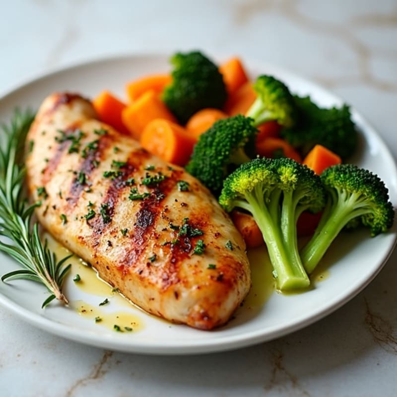 Herb-Roasted Chicken with Crispy Sweet Potatoes and Roasted Broccoli