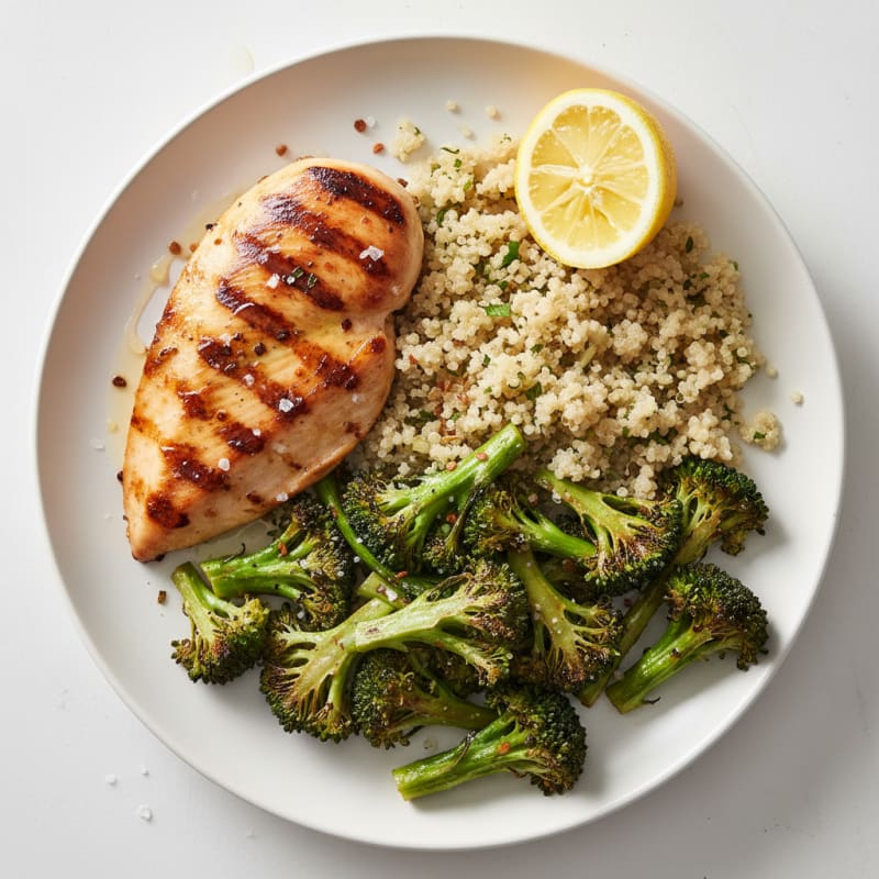 Grilled Chicken Breast with Roasted Broccoli and Quinoa