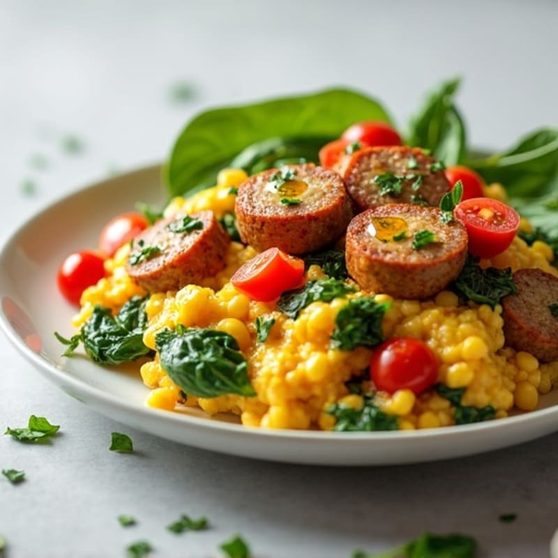 Egg White Scramble with Turkey Sausage and Spinach