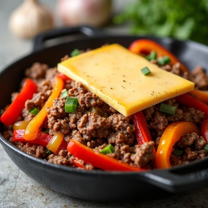 Lean Beef and Bell Pepper Skillet with Creamy Provolone Sauce