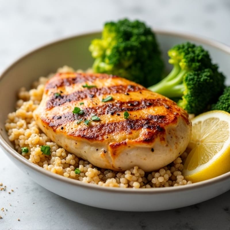 Grilled Chicken Breast with Roasted Broccoli and Quinoa