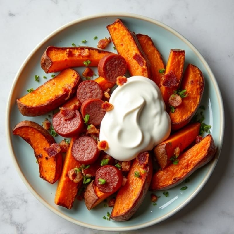 Crispy Sweet Potato Wedges with Turkey Bacon Crumbles