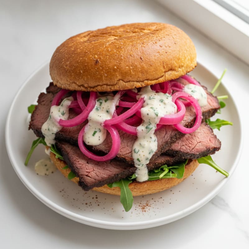 Smoky Brisket Sandwich with Pickled Onions