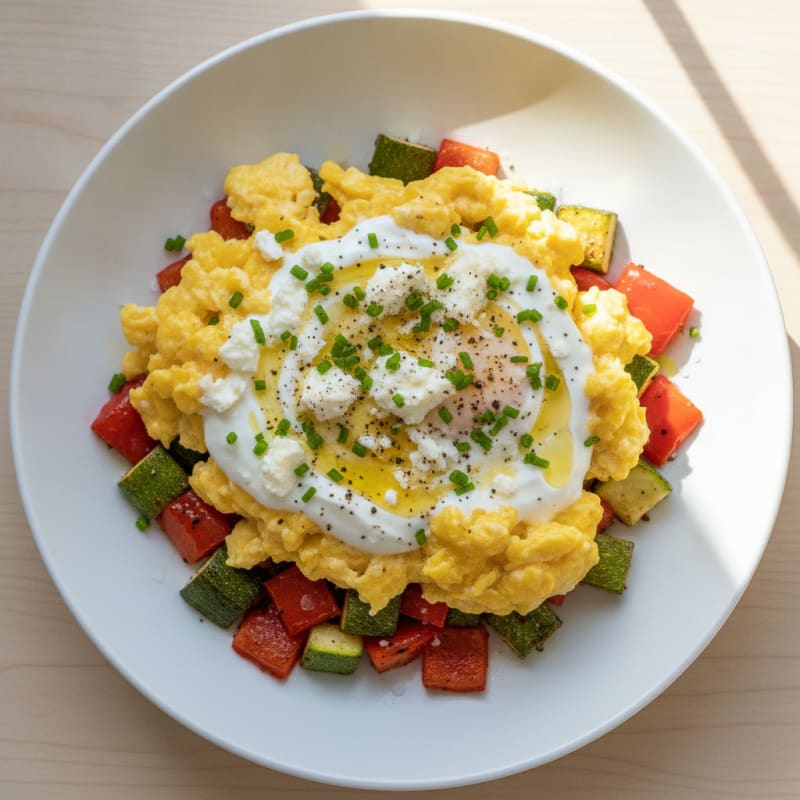 Hearty Scrambled Eggs with Roasted Vegetables
