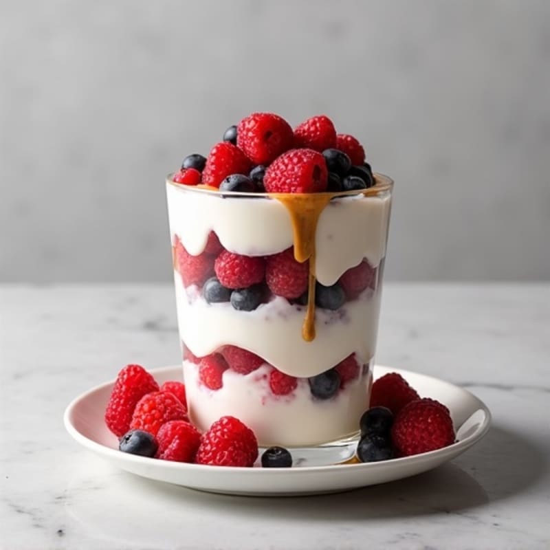 Greek Yogurt Protein Parfait with Mixed Berries and Almond Butter