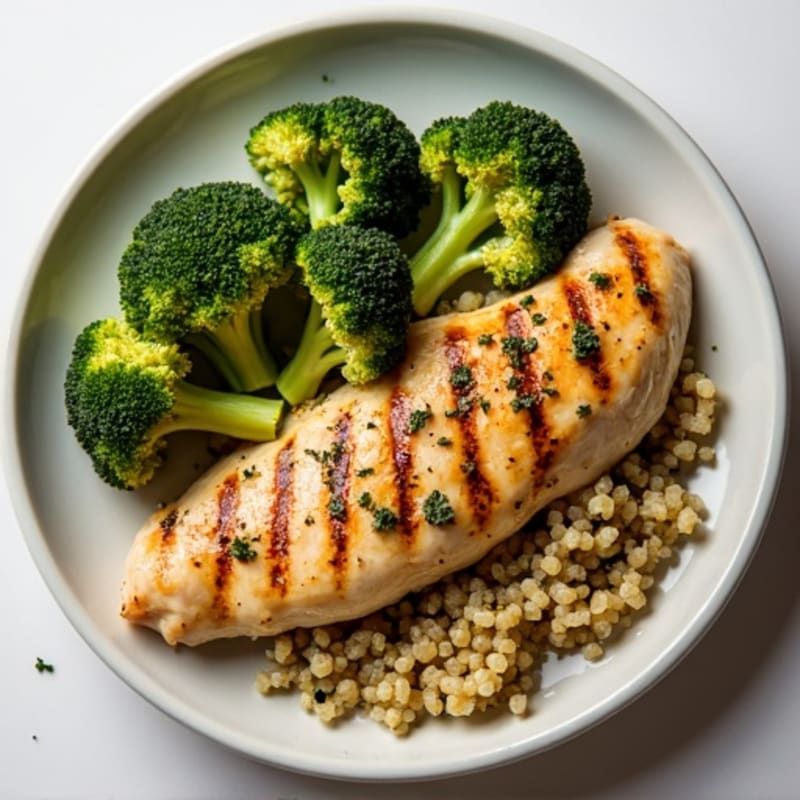 Grilled Chicken Breast with Quinoa and Roasted Broccoli