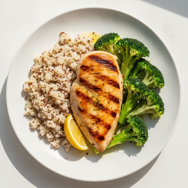 Grilled Chicken Breast with Quinoa and Steamed Broccoli