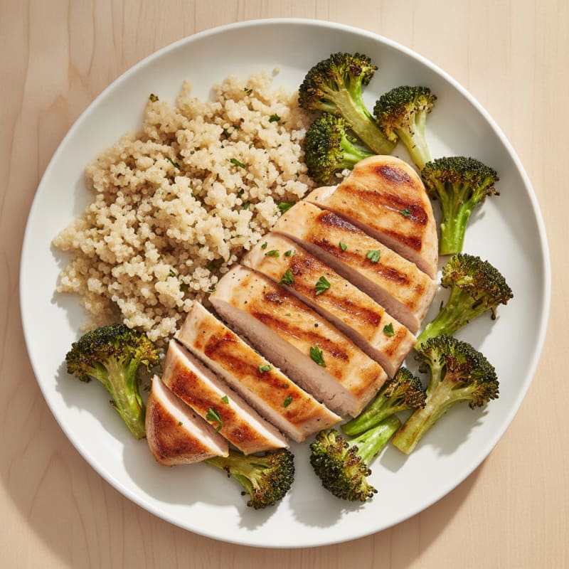Grilled Chicken Breast with Quinoa and Roasted Broccoli