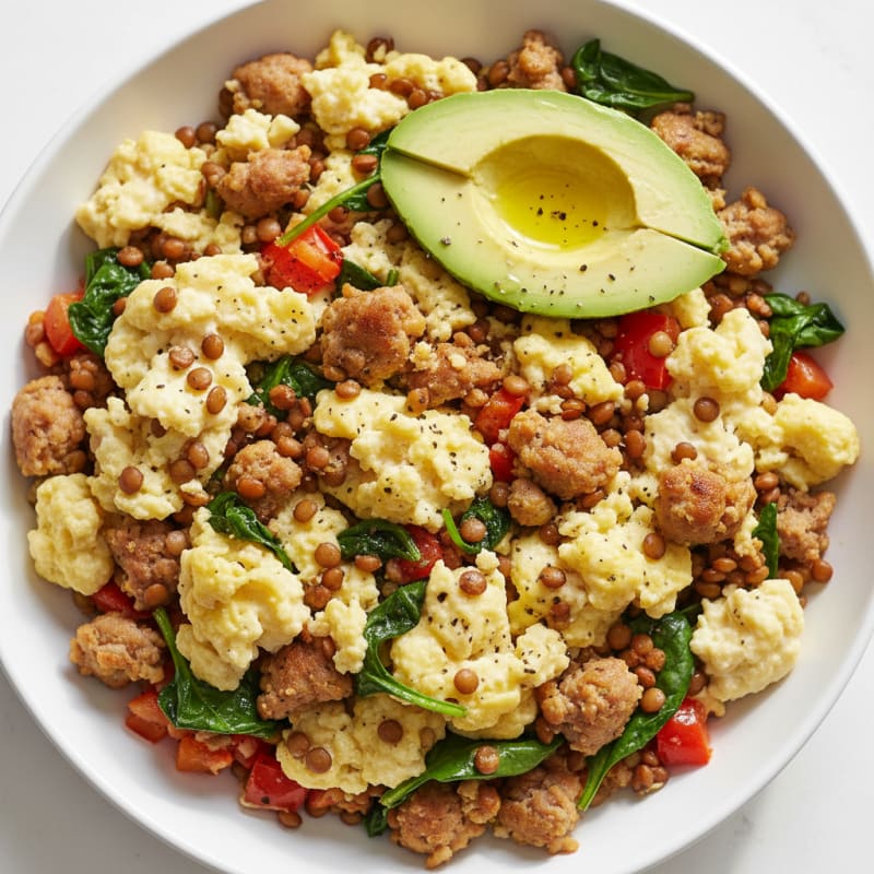 Egg White Veggie Scramble with Turkey Sausage