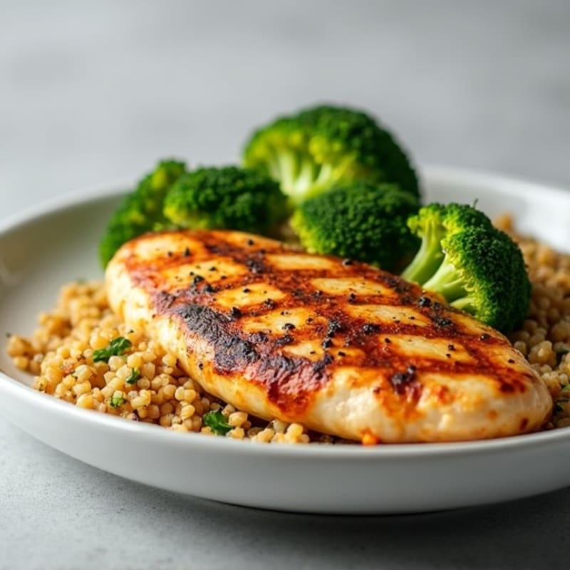 Grilled Chicken Breast with Quinoa and Roasted Broccoli