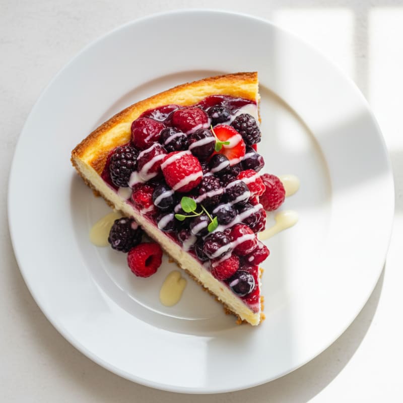 Greek Yogurt Protein Cheesecake with Mixed Berries