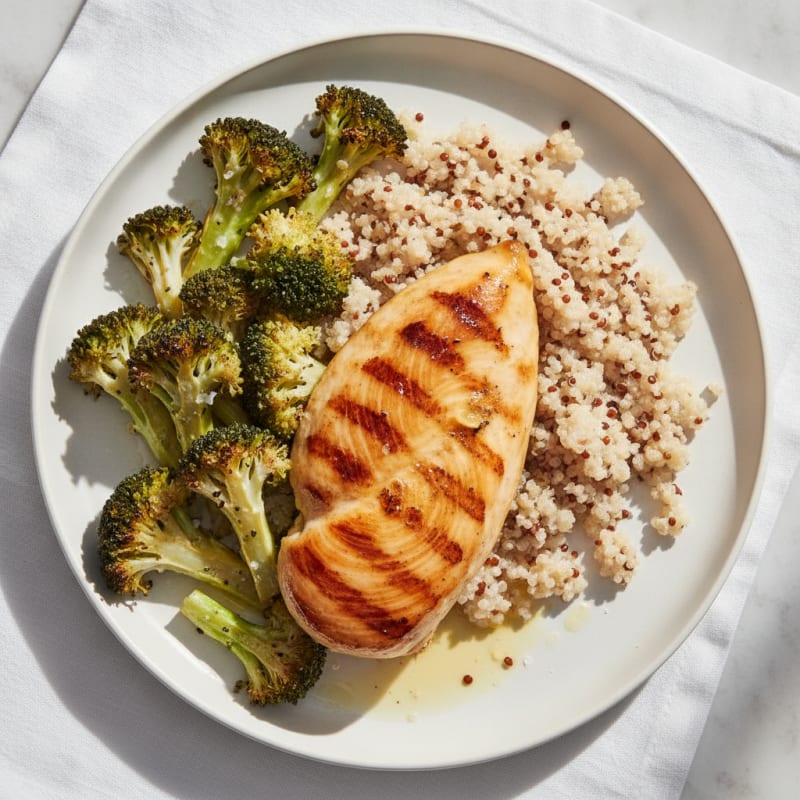 Grilled Chicken Breast with Quinoa and Roasted Broccoli