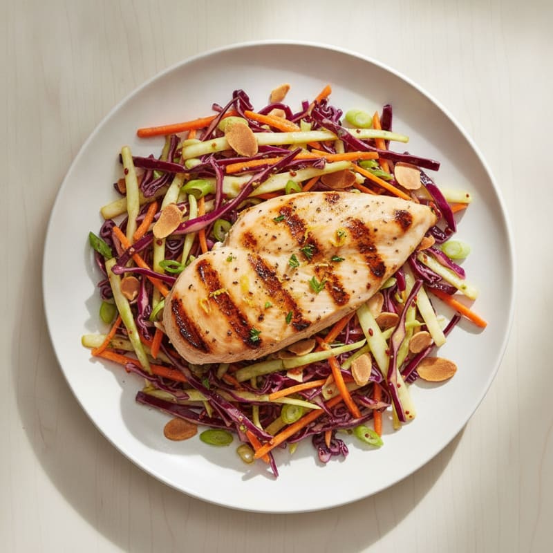 Grilled Chicken Breast with Crunchy Cabbage Slaw