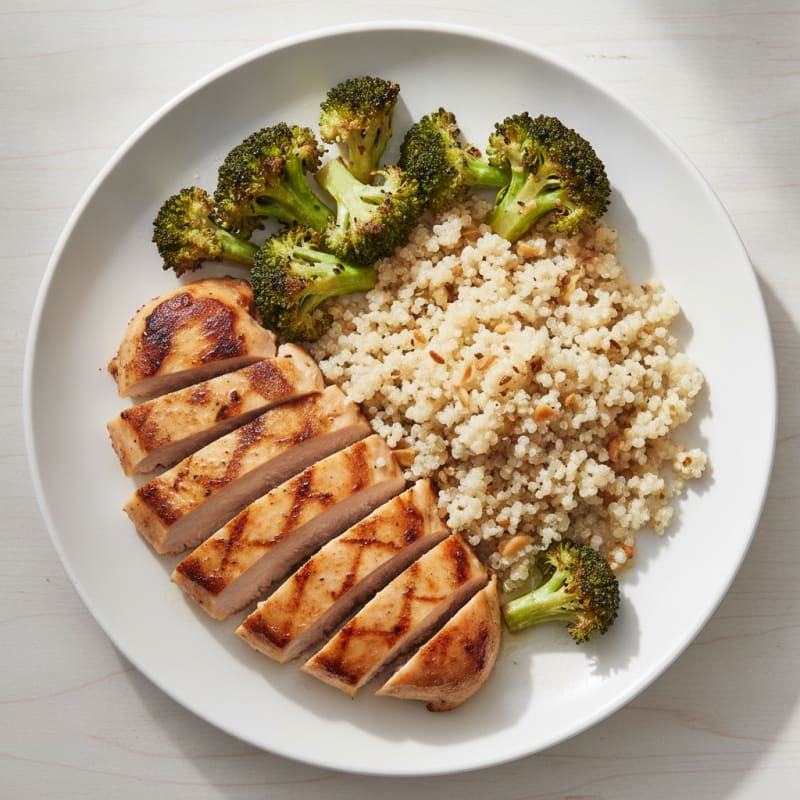 Grilled Chicken Breast with Quinoa and Roasted Broccoli