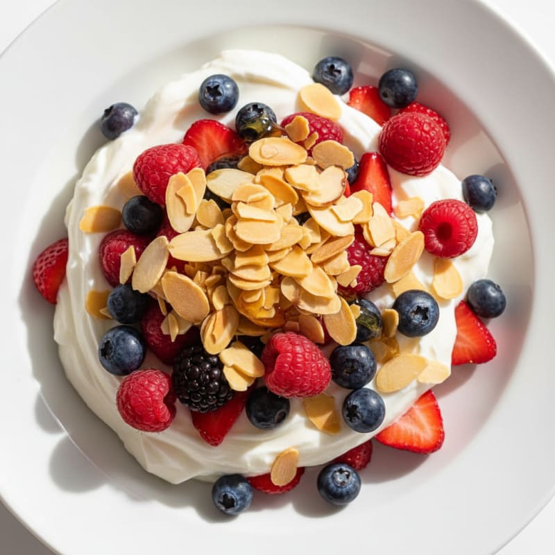 Greek Yogurt Parfait with Mixed Berries and Toasted Almonds
