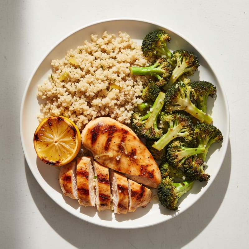 Grilled Chicken Breast with Quinoa and Roasted Broccoli
