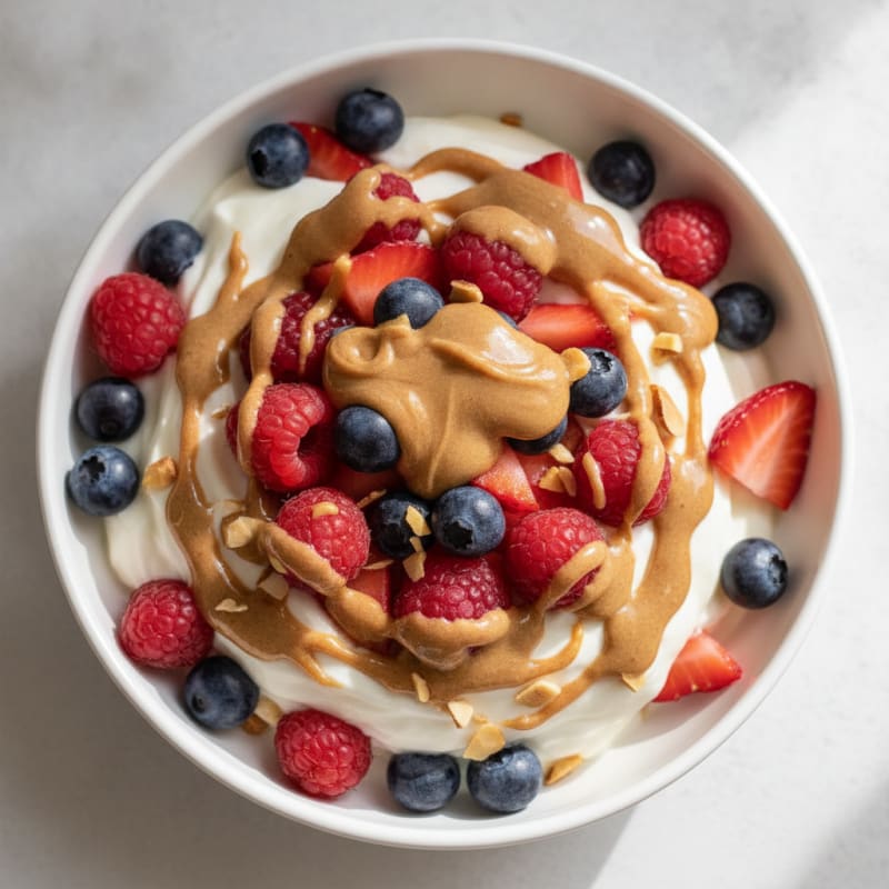 Greek Yogurt Protein Parfait with Mixed Berries and Almond Butter