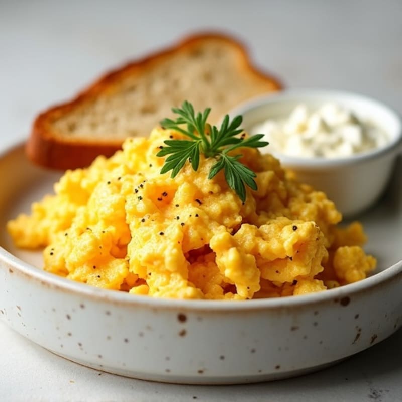 Scrambled Eggs with Creamy Cottage Cheese and Crispy Sourdough Toast