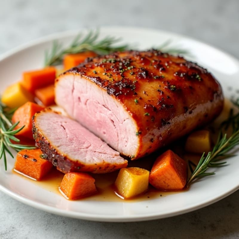 Honey-Glazed Herb-Roasted Ham with Roasted Root Vegetables