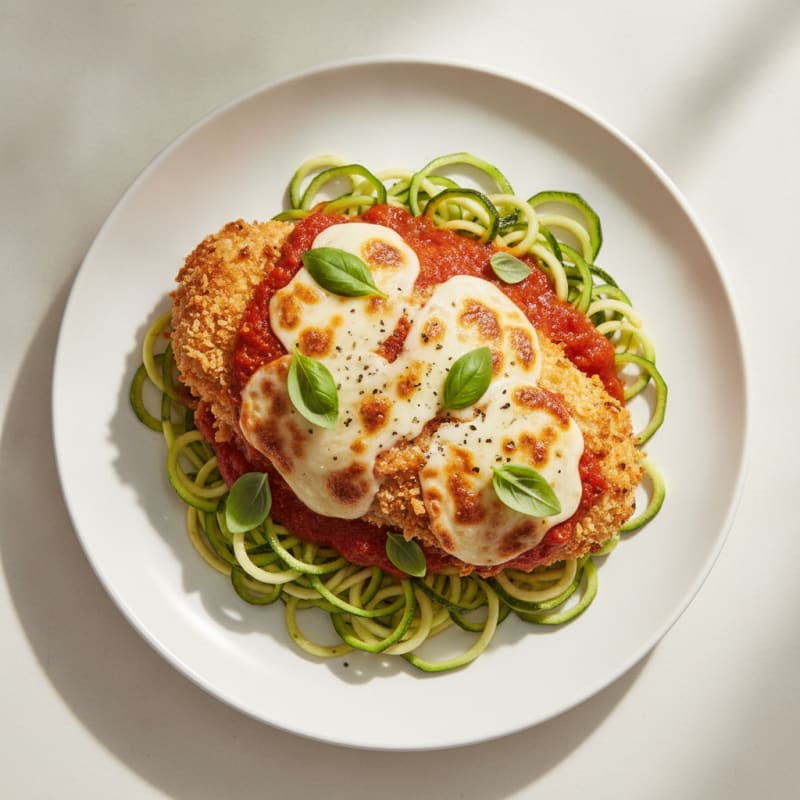 Crispy Chicken Parmesan with Zucchini Noodles