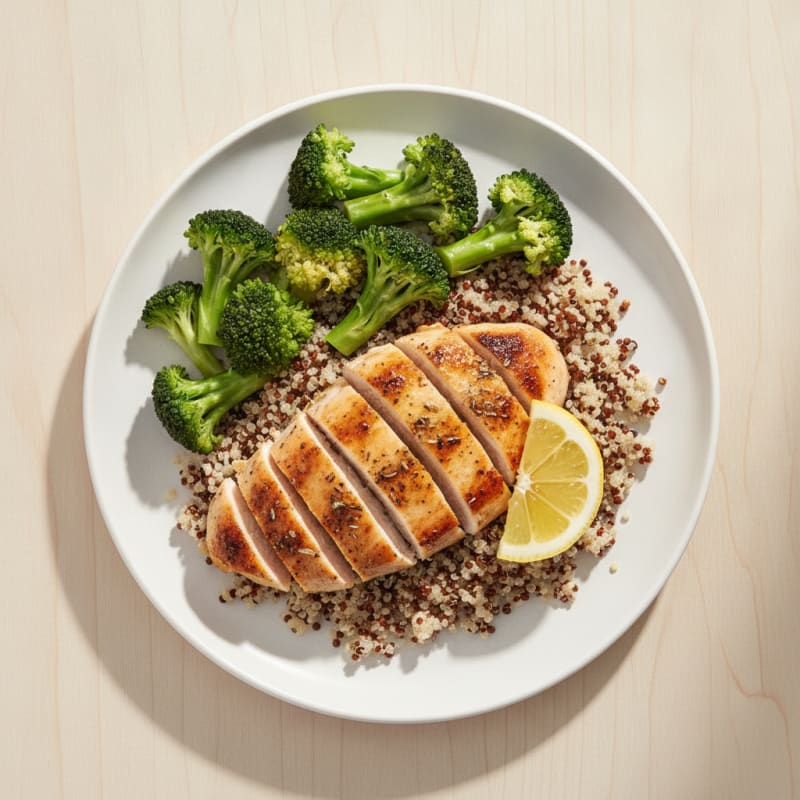 Grilled Chicken Breast with Quinoa and Steamed Broccoli