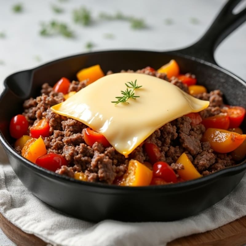 Tender Lean Beef and Sautéed Pepper Skillet with Melted Provolone