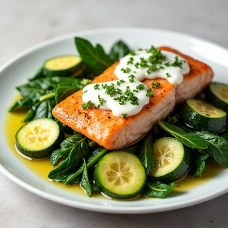 Roasted Salmon with Steamed White Fish and Herb Vegetables